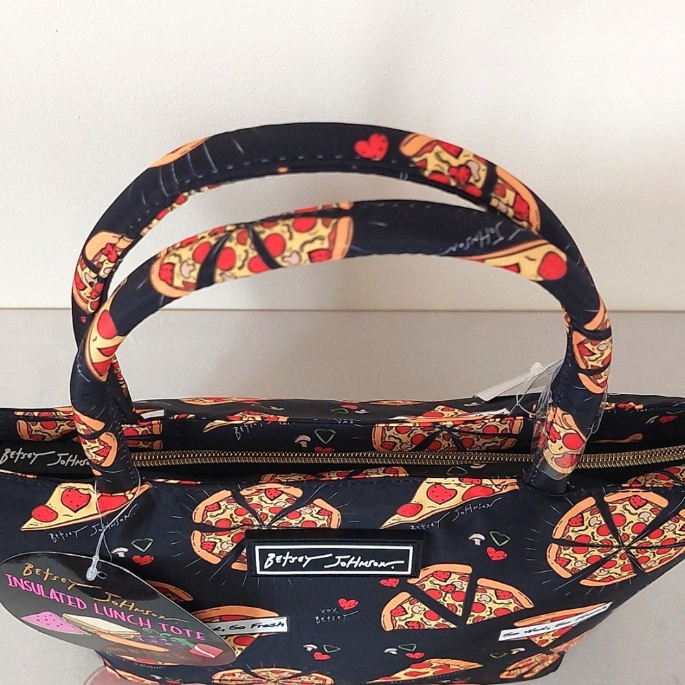 New Betsey Johnson Pizza Print Lunch Tote Bag - Picture 10 of 16